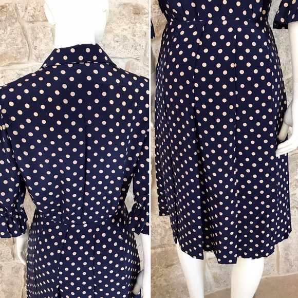 Timeless Vintage 1960s Blue Polka Dot Shirt Dress with Pleated Skirt Classic - Picture 11 of 16